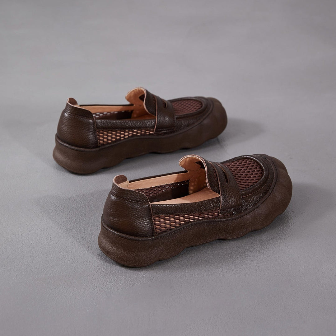 Women's Breathable Mesh & Leather Loafers - Summer Slip-Ons