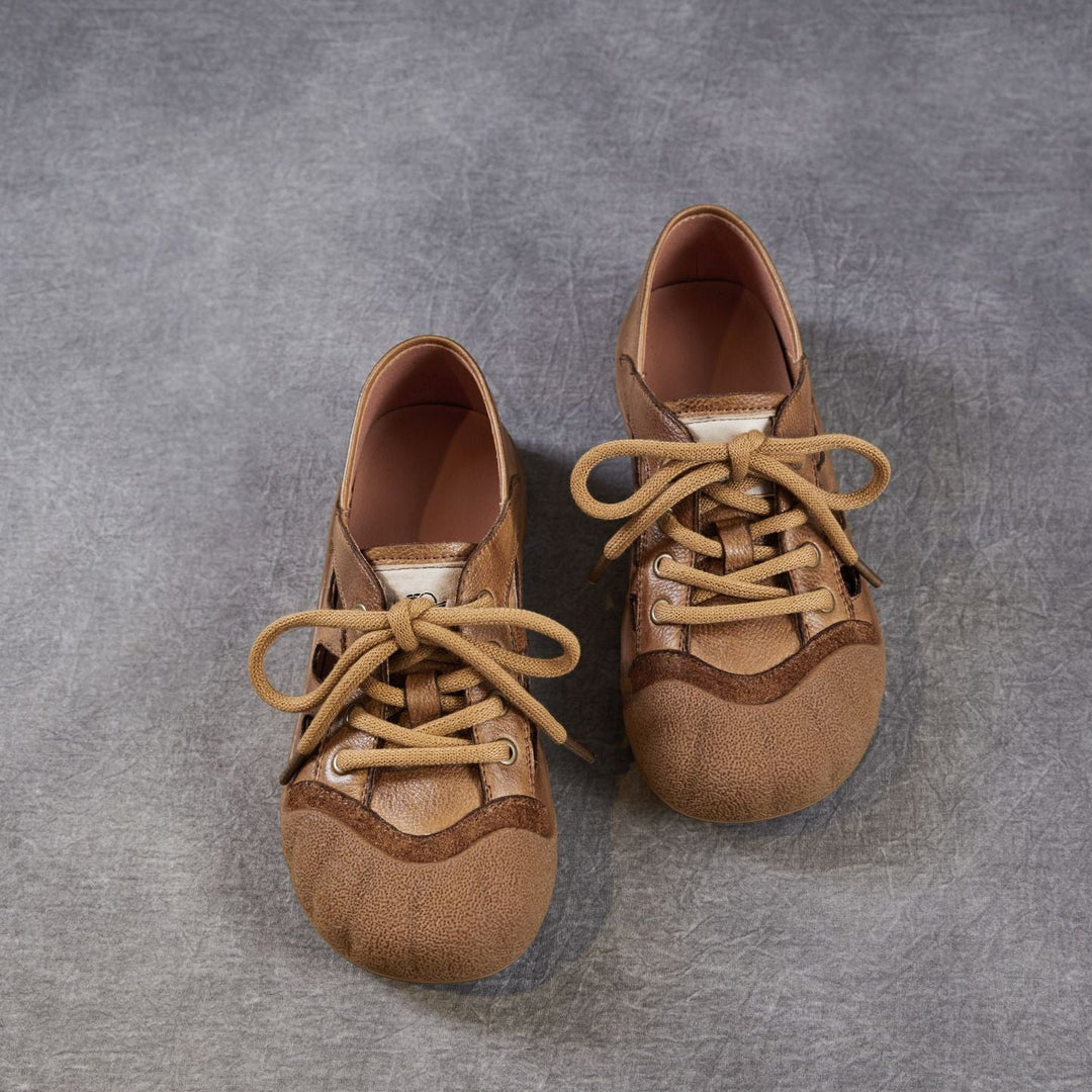 Women's Chunky Leather Cutout Summer Oxford Sandals Barefoot-Friendly Perforated Walking Shoes
