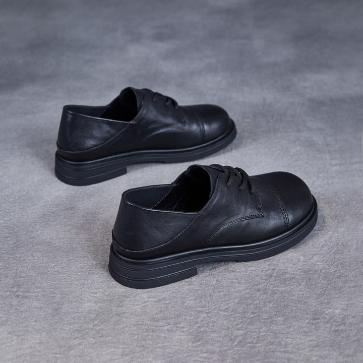 Women's Comfortable Vintage Leather Lace-Up Round-Toe Everyday Shoes