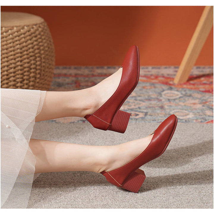 Women's Leather Mid Heel Multicolor Slip On Comfortable Glove Shoes