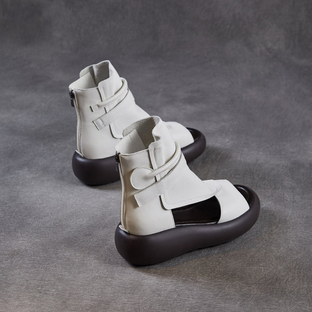 Women's Chunky Platform Sandals Peep-Toe Velcro Summer Ankle Boots Lightweight EVA Walking Flats