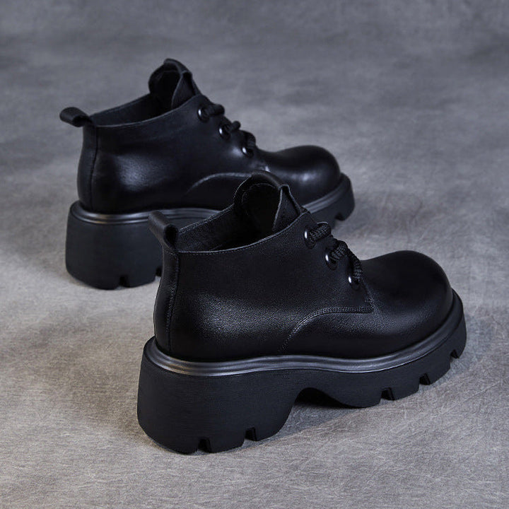 Women's Retro Genuine Leather Platform Lace-Up Chunky Boots