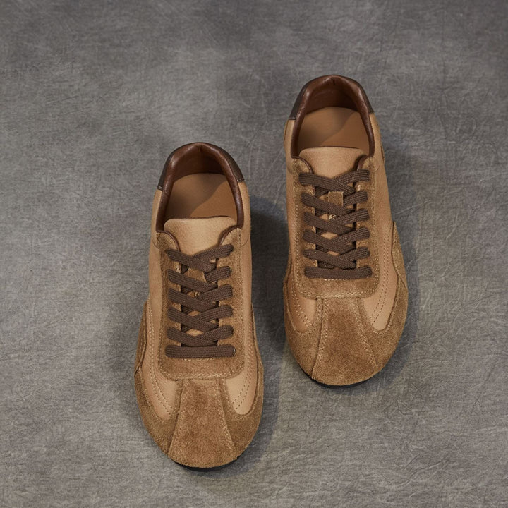 Women's Genuine Leather Retro Sneakers Vintage Lace-up Round Toe Flat Walking Shoes