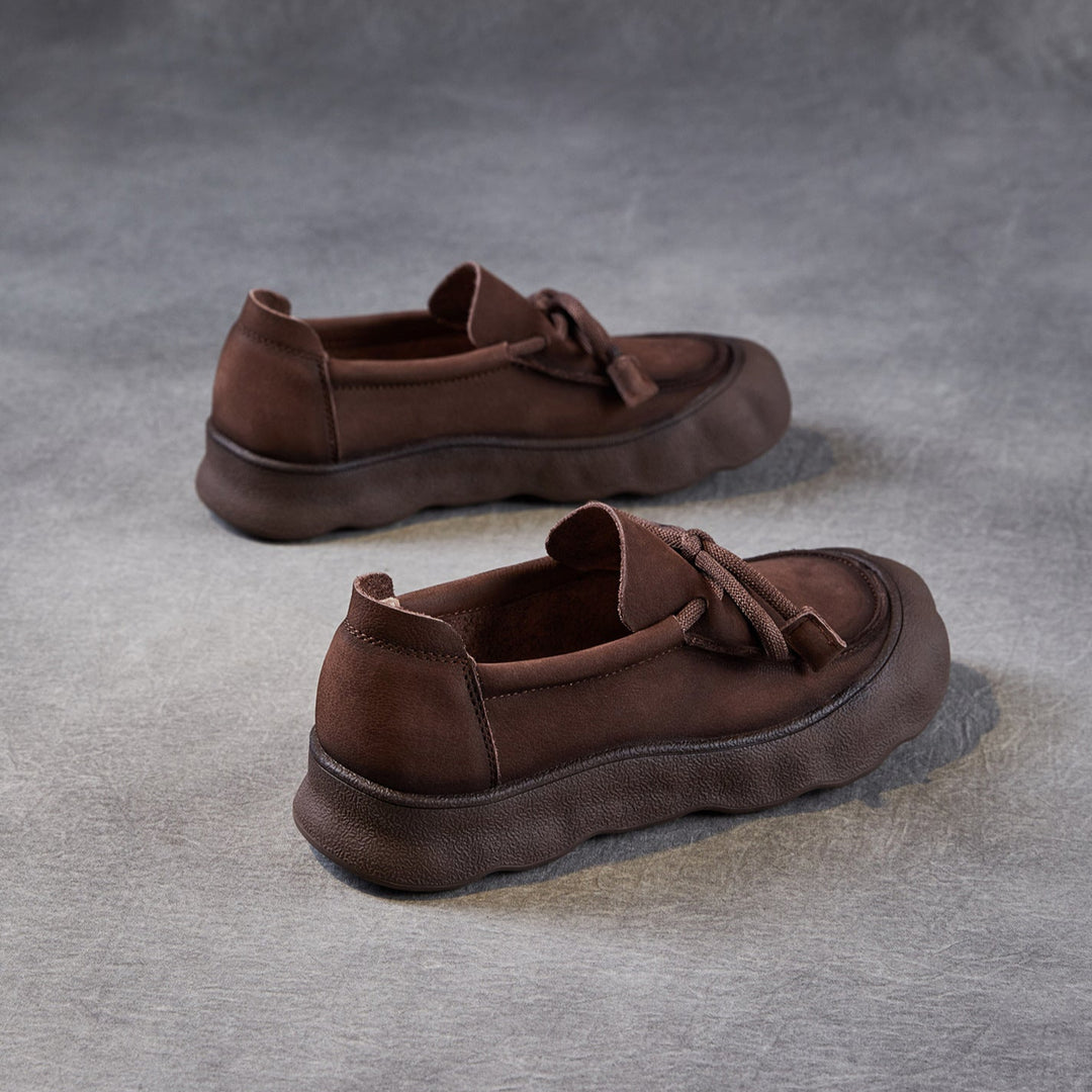 Comfortable Women's Soft Leather Round-Toe Lace-Up Walking Shoes