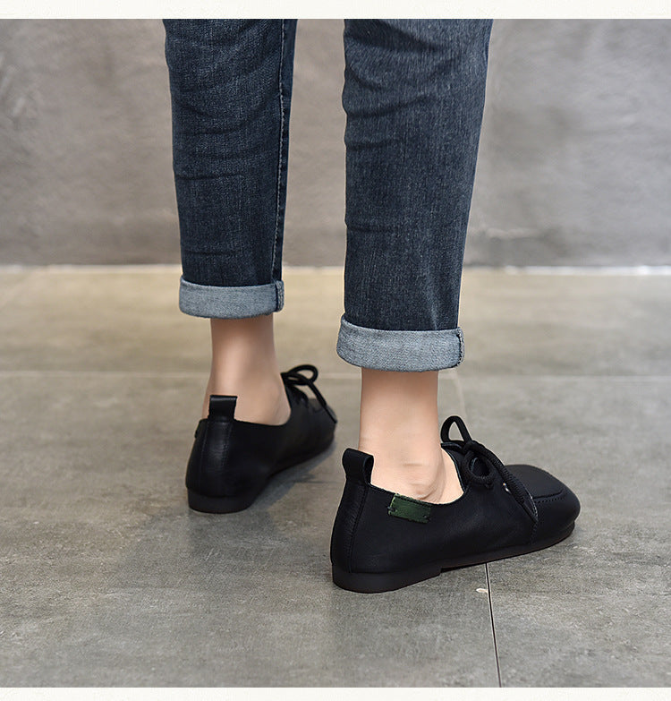 Women's Soft Leather Casual Flats – Comfortable Lace-Up Shoes
