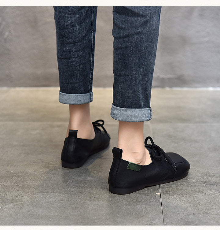 Women's Soft Leather Casual Flats – Comfortable Lace-Up Shoes