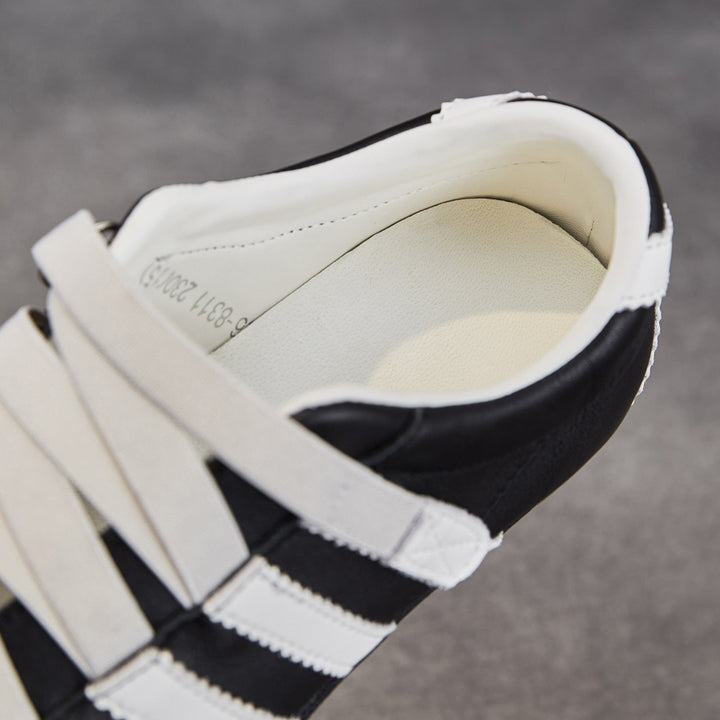Women's Retro Cowhide Sneakers Vintage Round Toe Strappy Velcro Driving Flats