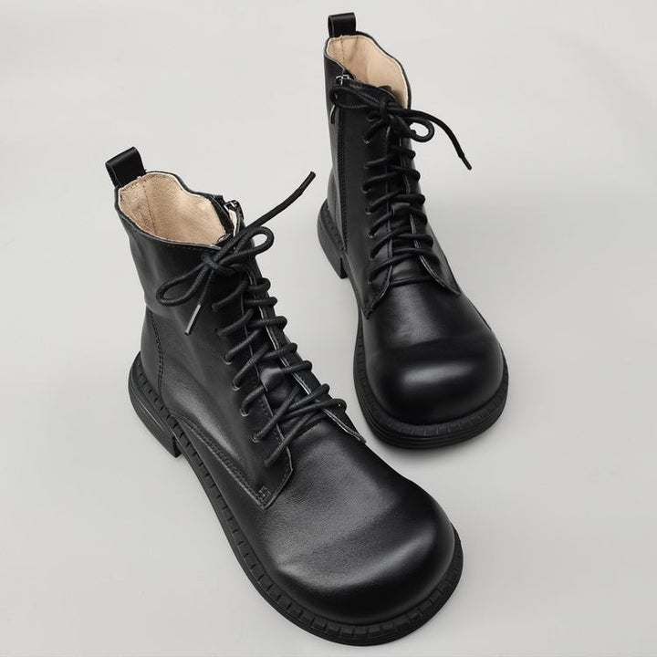 Women's Genuine Leather Wide Toe Ankle Boots – Lace-Up & Zipper Martin Boots