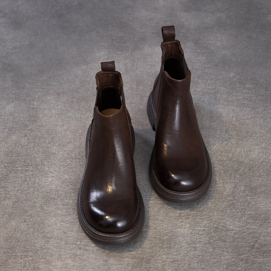 Women's Genuine Leather Chelsea Ankle Boots Vintage Slip-on Low Heel Winter Shoes