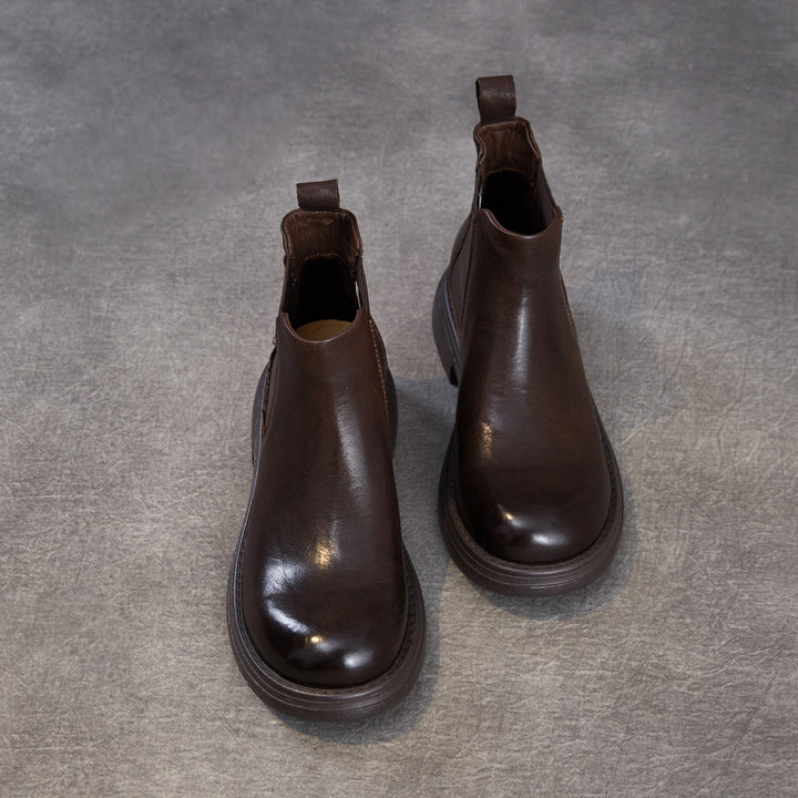 Women's Genuine Leather Chelsea Ankle Boots Vintage Slip-on Low Heel Winter Shoes