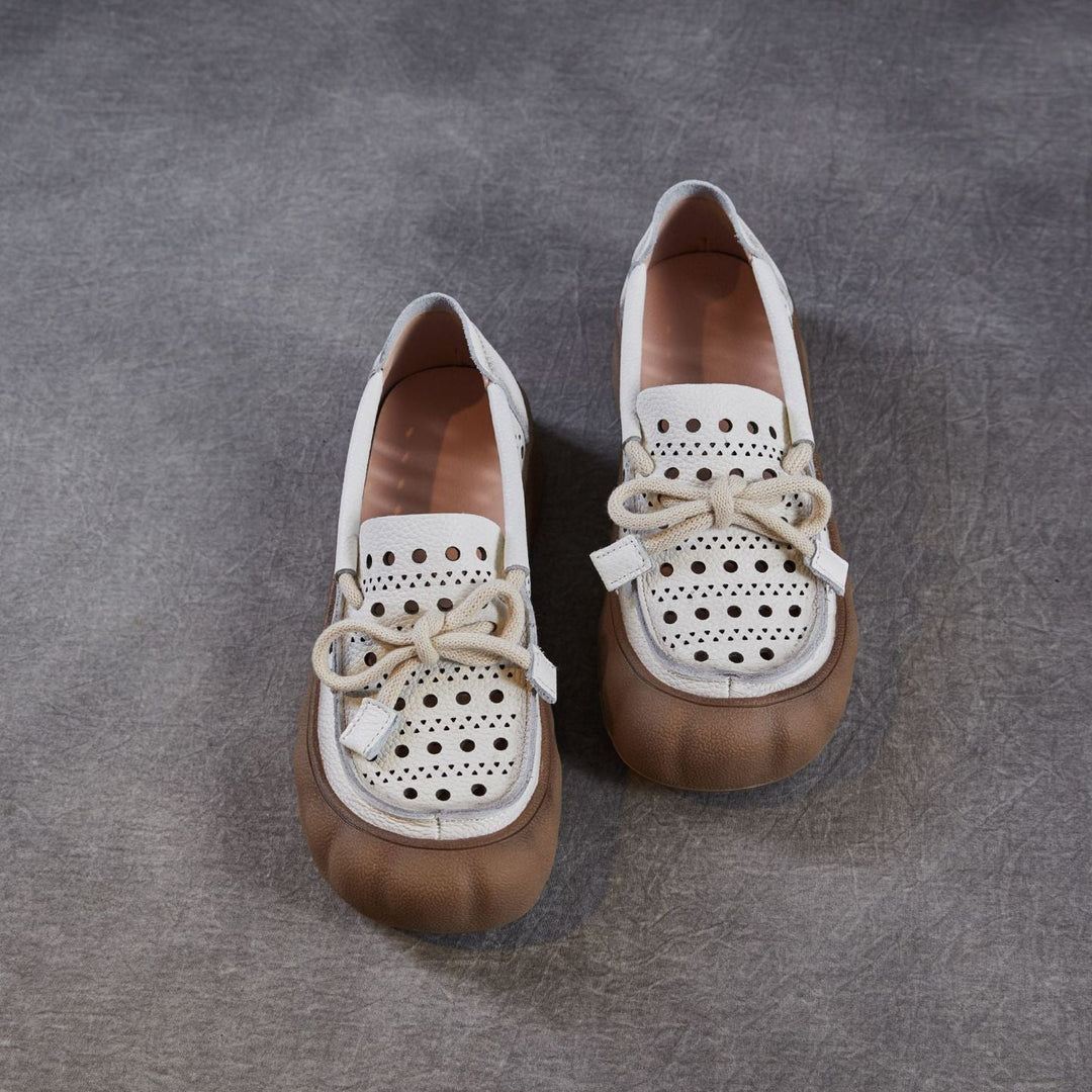 Women's Leather Slip-On Sandals — Thick Sole with Cutout Design, Breathable