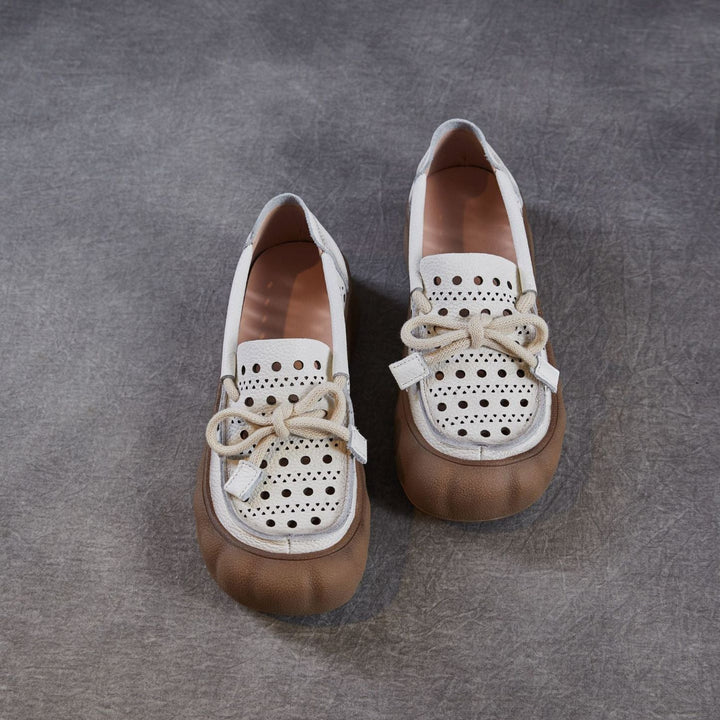 Women's Leather Slip-On Sandals — Thick Sole with Cutout Design, Breathable