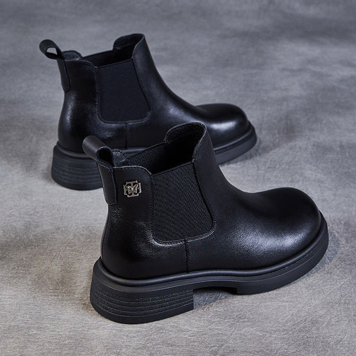 Women's Leather Short Boots – Chelsea Style Chunky Heel Comfort Shoes