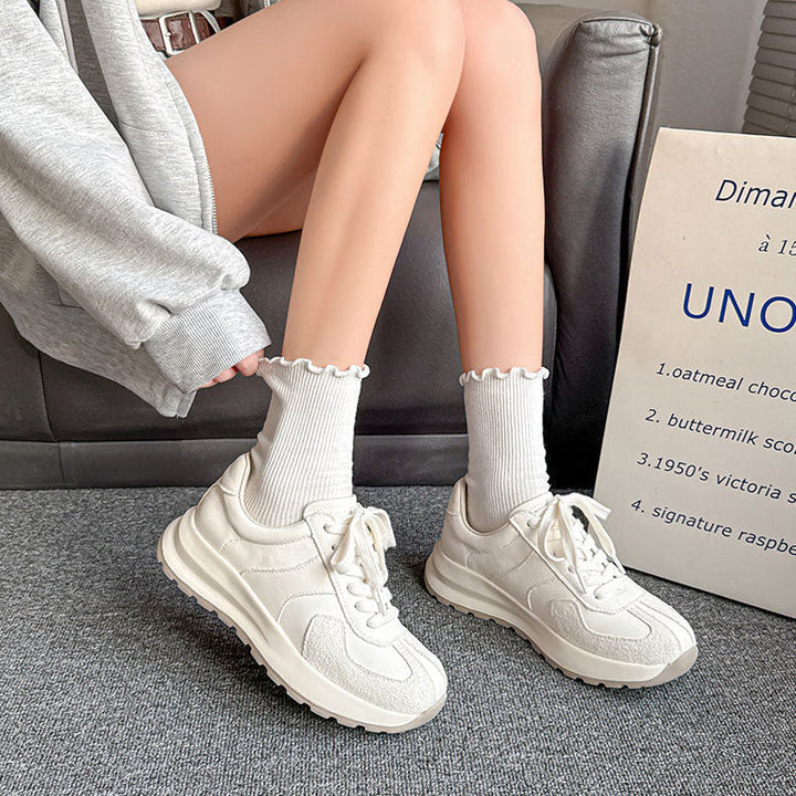 Breathable Leather Trainers – Women’s Retro Lace-Up Sneakers