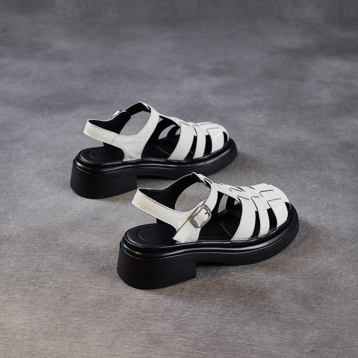 Women's Genuine Leather Casual Sandals Summer Fisherman Platform Wedge Comfort Shoes