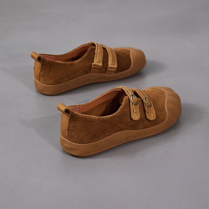 Women‘s Retro Leather Slip-on Mary Jane Flats Vintage Casual Walking Shoes