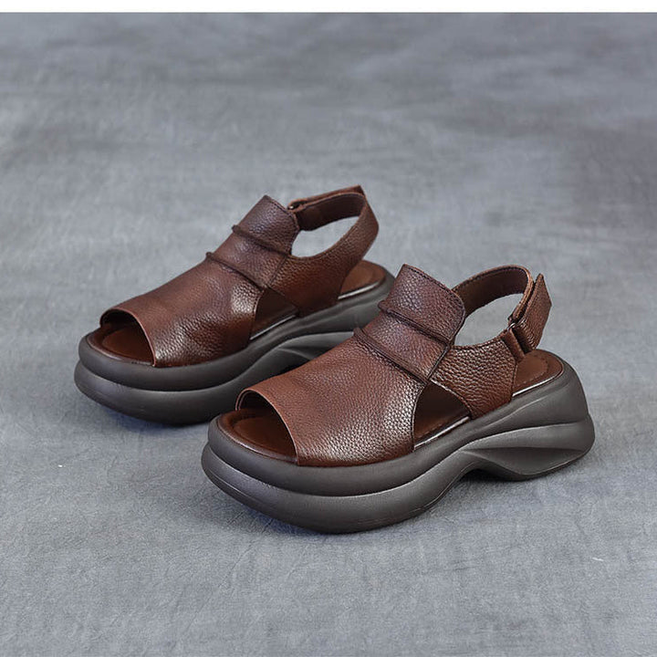 Comfortable Leather Chunky Sandals for Women - Lightweight Platform Summer Shoes