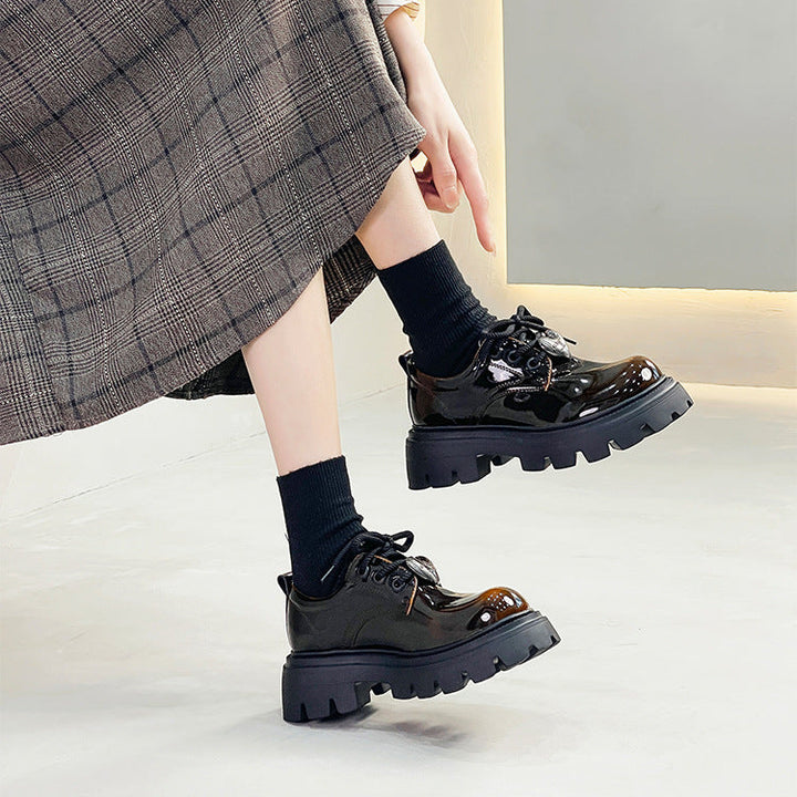 Women's Leather Oxford Shoes - Platform Chunky High Heel Derby  Shoes Lace-up Round Toe Spring Fall Brogues