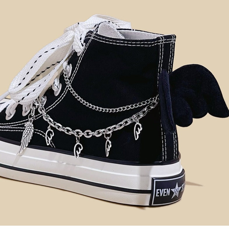 Womens Mens Students Metal Chain Bat High Top Canvas Sneakers