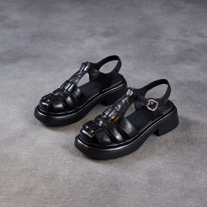 Women's Genuine Leather Casual Sandals Summer Fisherman Platform Wedge Comfort Shoes