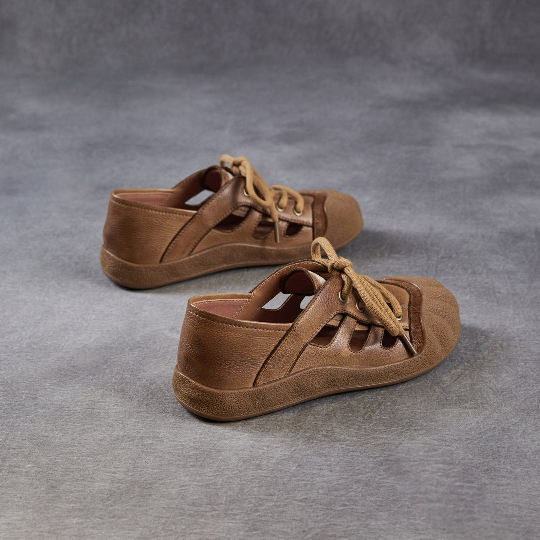 Women's Chunky Leather Cutout Summer Oxford Sandals Barefoot-Friendly Perforated Walking Shoes