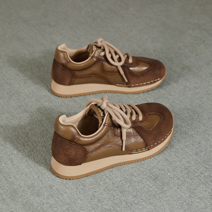 Women's Leather Sneakers Patchwork Retro Tennis Shoes — Casual Style
