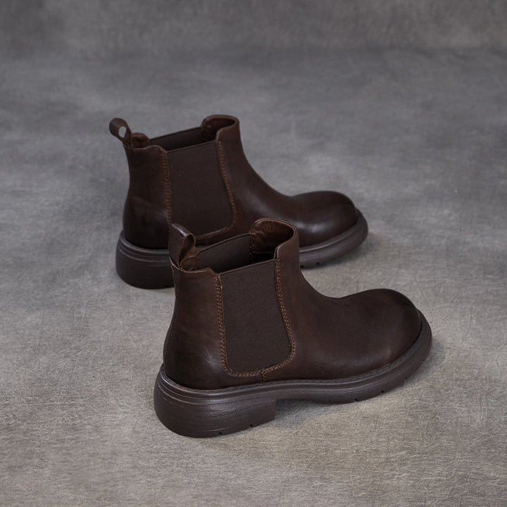 Women's Genuine Leather Chelsea Ankle Boots Vintage Slip-on Low Heel Winter Shoes