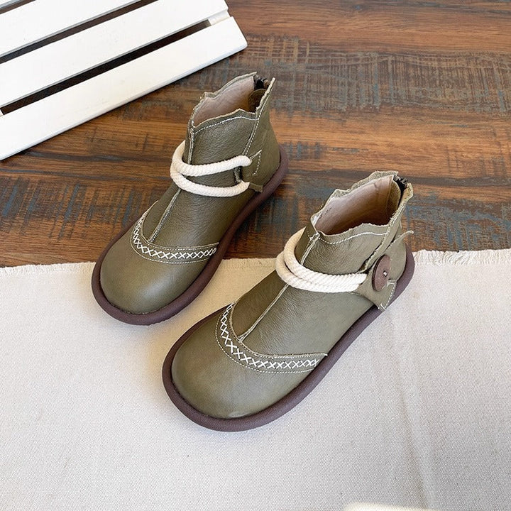 Women's Casual Flat Leather Ankle Shoes – Back Zip Design