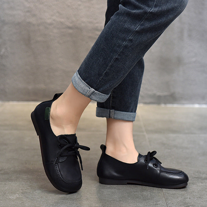 Women's Soft Leather Casual Flats – Comfortable Lace-Up Shoes