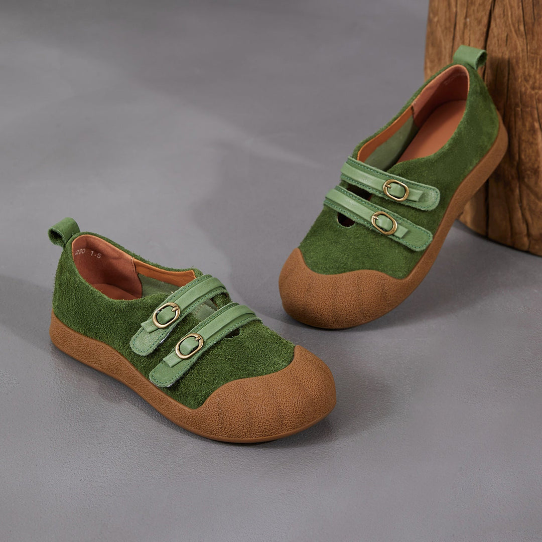 Women‘s Retro Leather Slip-on Mary Jane Flats Vintage Casual Walking Shoes