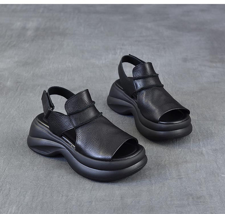 Comfortable Leather Chunky Sandals for Women - Lightweight Platform Summer Shoes