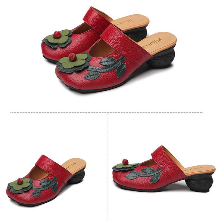 Women's Vintage Leather Sandals with Stamens