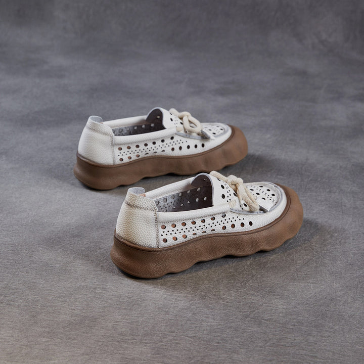 Women's Leather Slip-On Sandals — Thick Sole with Cutout Design, Breathable