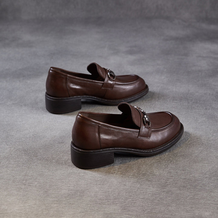 Women's Genuine Leather Casual Shoes Spring Fall Dress Buckle Slip-on Loafers