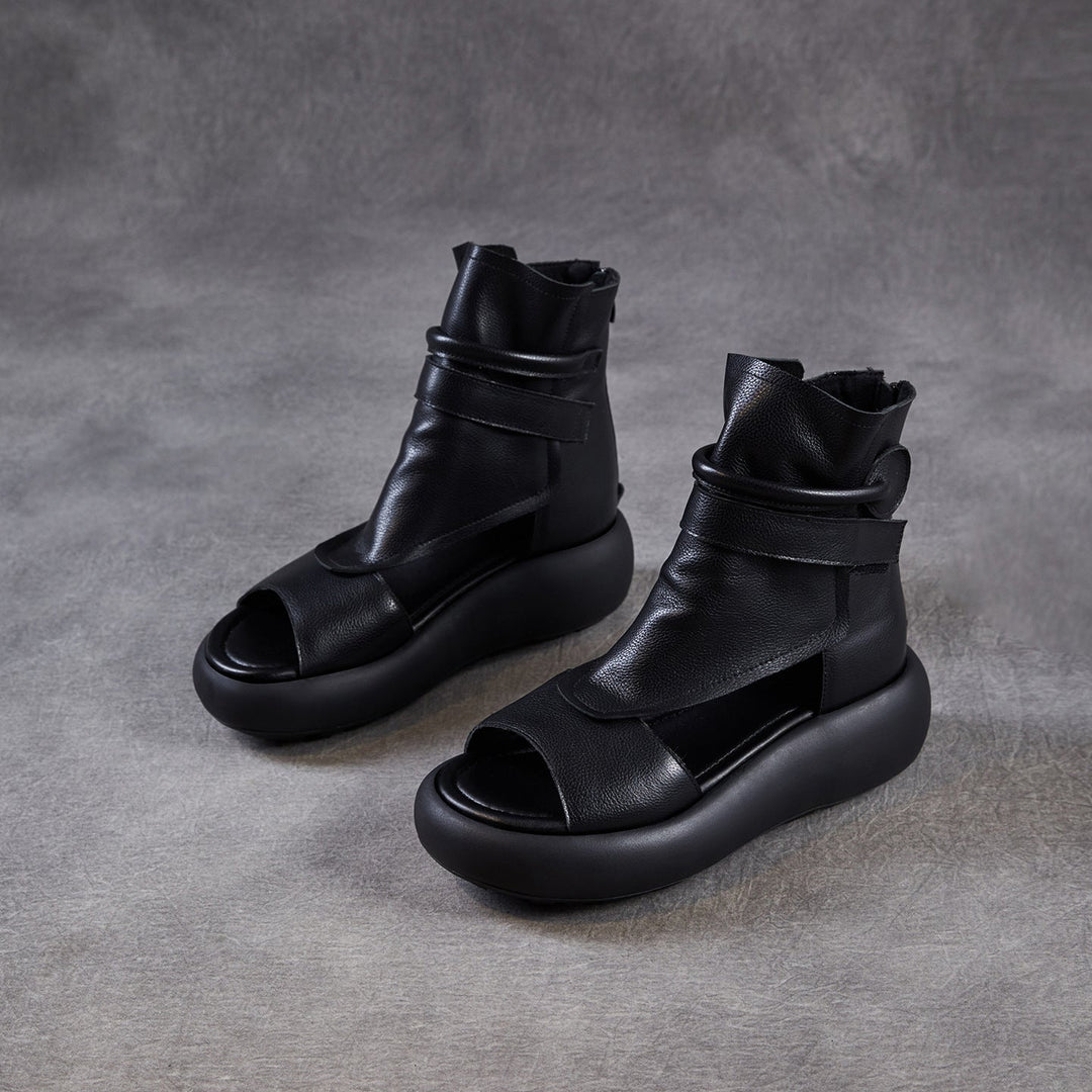 Women's Chunky Platform Sandals Peep-Toe Velcro Summer Ankle Boots Lightweight EVA Walking Flats