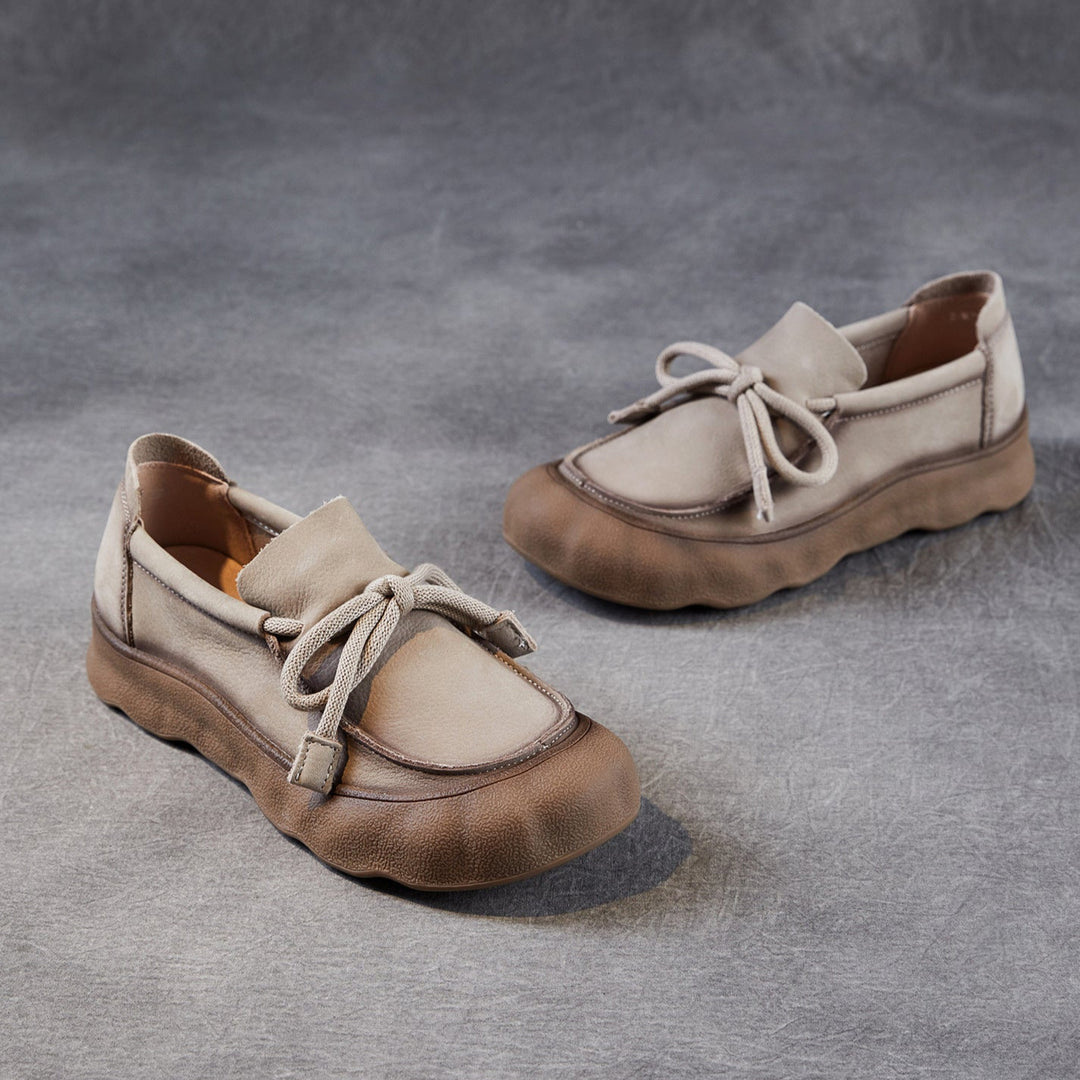 Comfortable Women's Soft Leather Round-Toe Lace-Up Walking Shoes