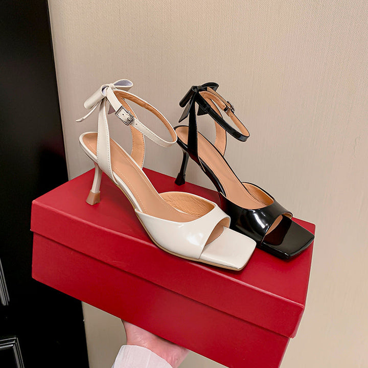 Women's Stylish Thin High Heel Sandals Ankle One Buckle With Bowknot