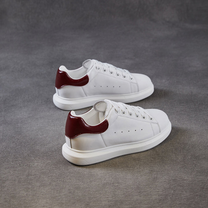 Women's Leather Casual Sneakers Spring Fall Round Toe Lace-up Platform Shoes