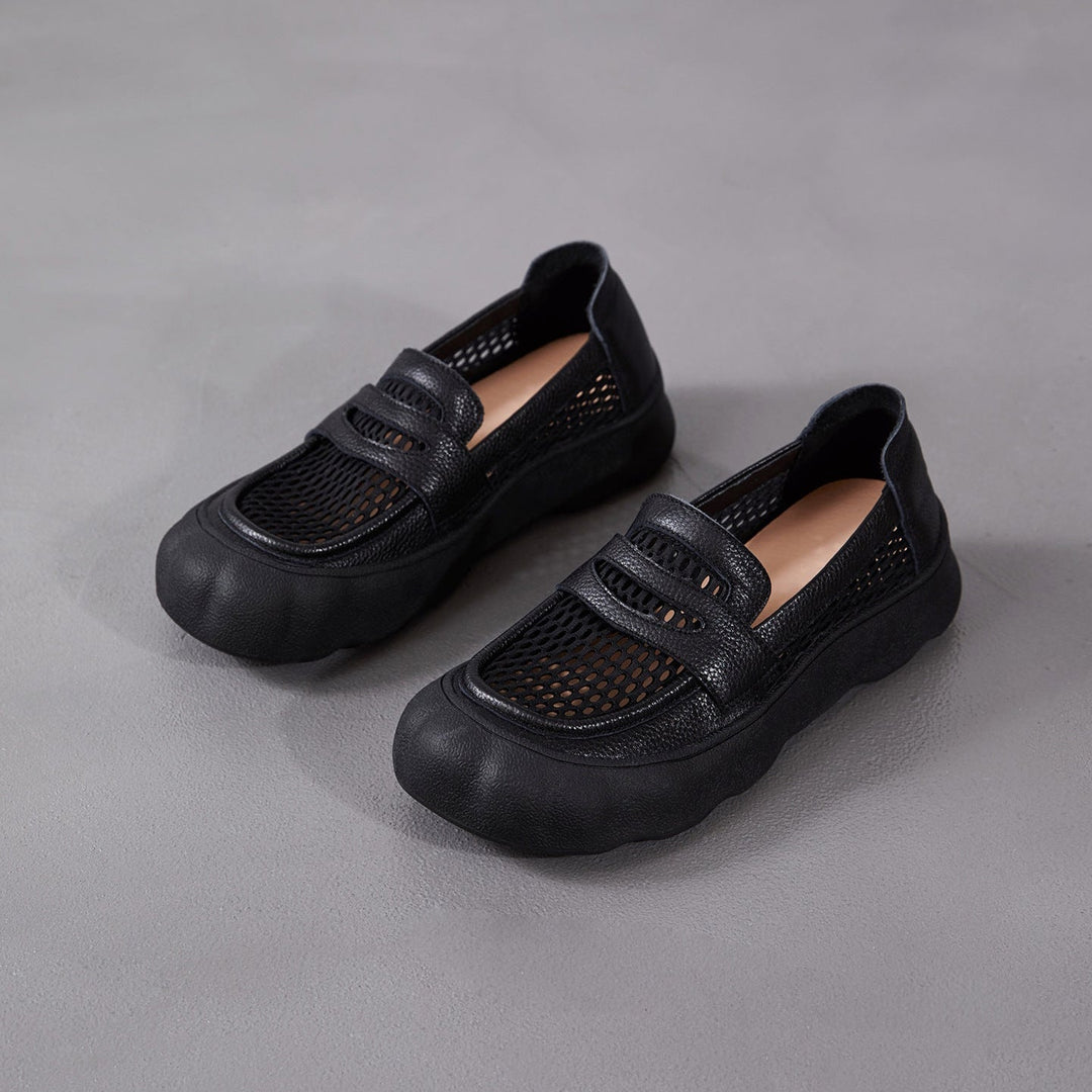 Women's Breathable Mesh & Leather Loafers - Summer Slip-Ons