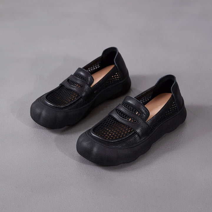 Women's Breathable Mesh & Leather Loafers - Summer Slip-Ons