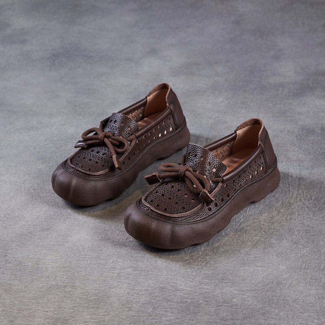Women's Leather Slip-On Sandals — Thick Sole with Cutout Design, Breathable