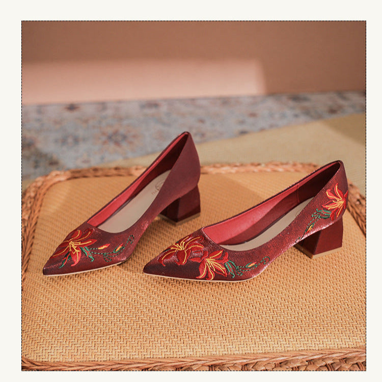 Women's Satin Pointed Toe Mid Heel Pump