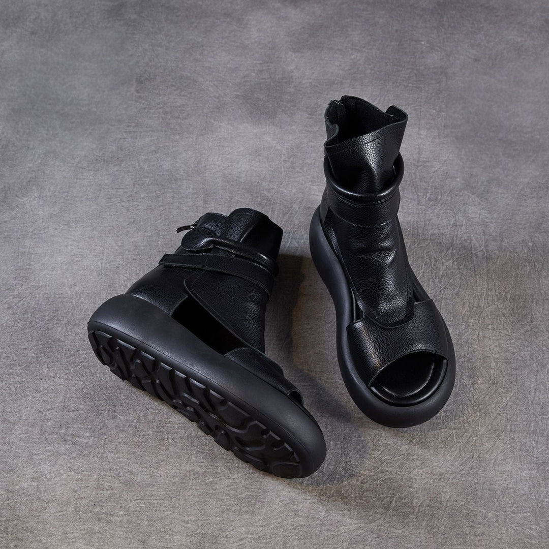 Women's Chunky Platform Sandals Peep-Toe Velcro Summer Ankle Boots Lightweight EVA Walking Flats