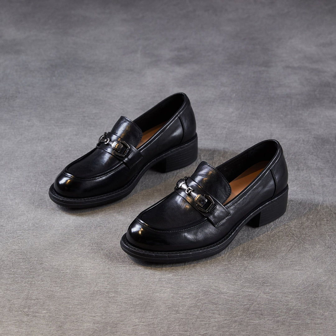 Women's Genuine Leather Casual Shoes Spring Fall Dress Buckle Slip-on Loafers