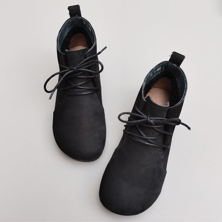 Genuine Leather Breathable Retro Flat Soft High Top Women's Boots