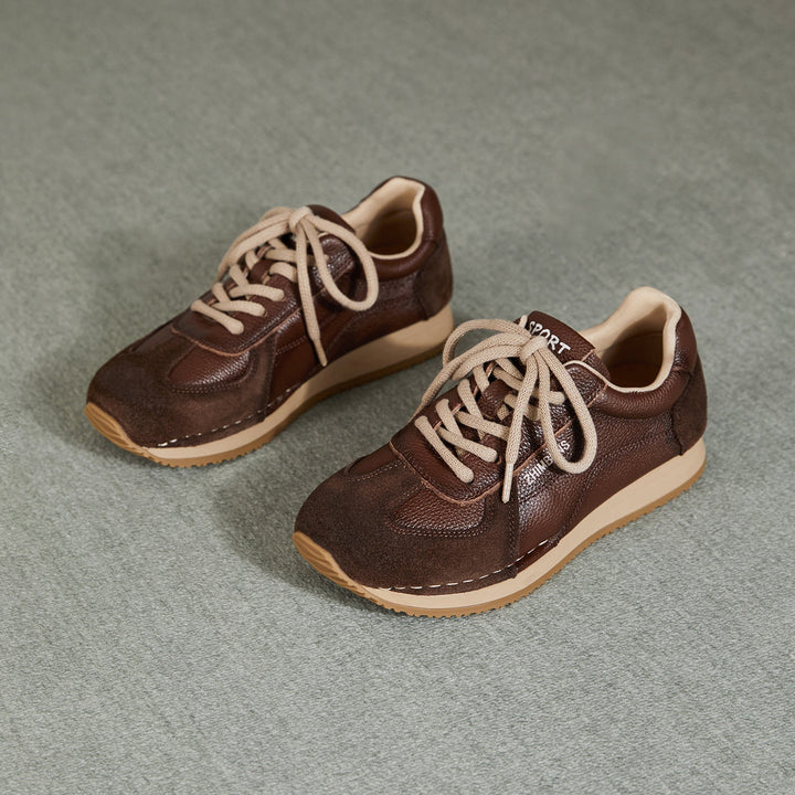 Women's Leather Sneakers Patchwork Retro Tennis Shoes — Casual Style