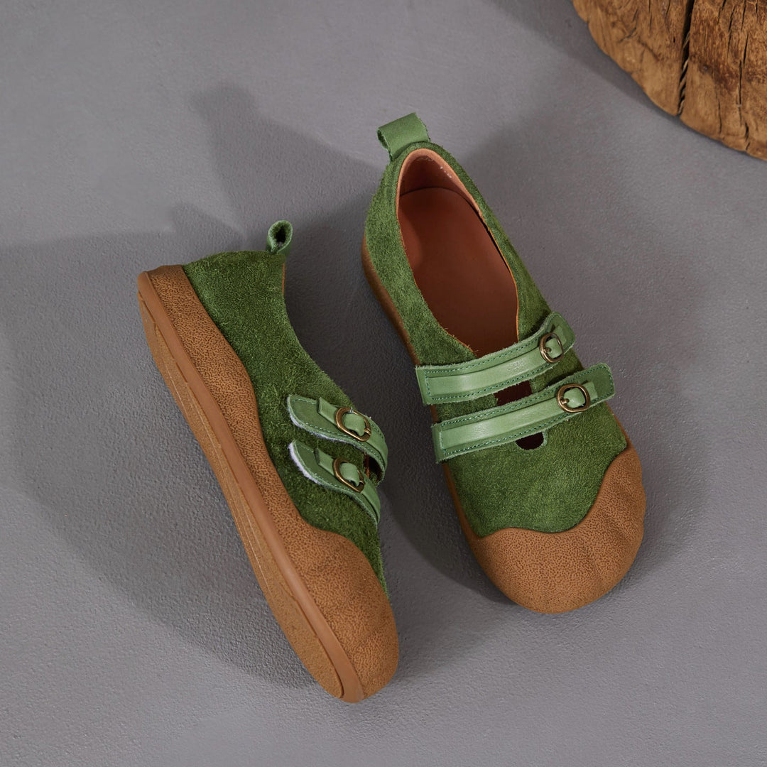 Women‘s Retro Leather Slip-on Mary Jane Flats Vintage Casual Walking Shoes