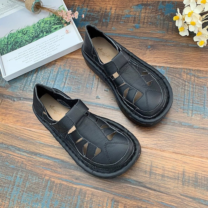 Women's Soft Leather Platform Cut-Out Breathable Summer Sandals
