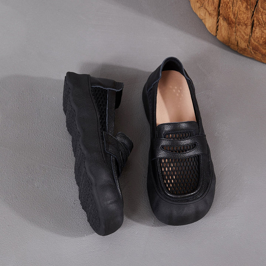 Women's Breathable Mesh & Leather Loafers - Summer Slip-Ons