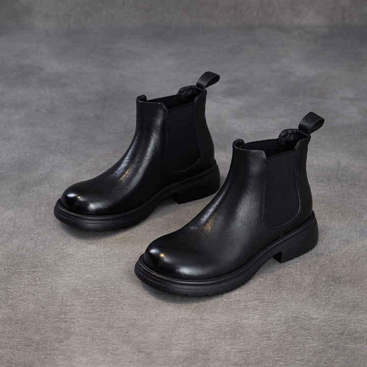 Women's Genuine Leather Chelsea Ankle Boots Vintage Slip-on Low Heel Winter Shoes